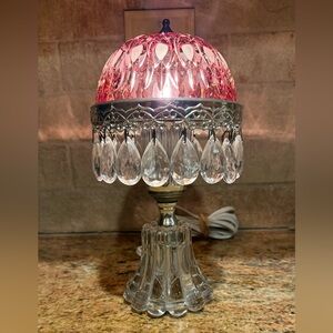 Vintage Michelotti Crystal Cranberry Pink Boudoir Lamp 9.5"